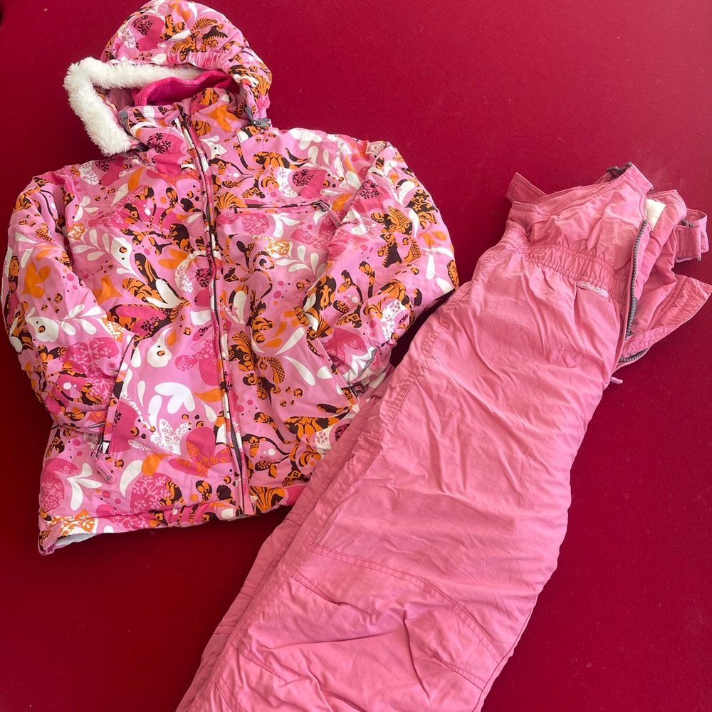 Kids Jupa insulated ski/snowboard jacket, head cap, and overalls.